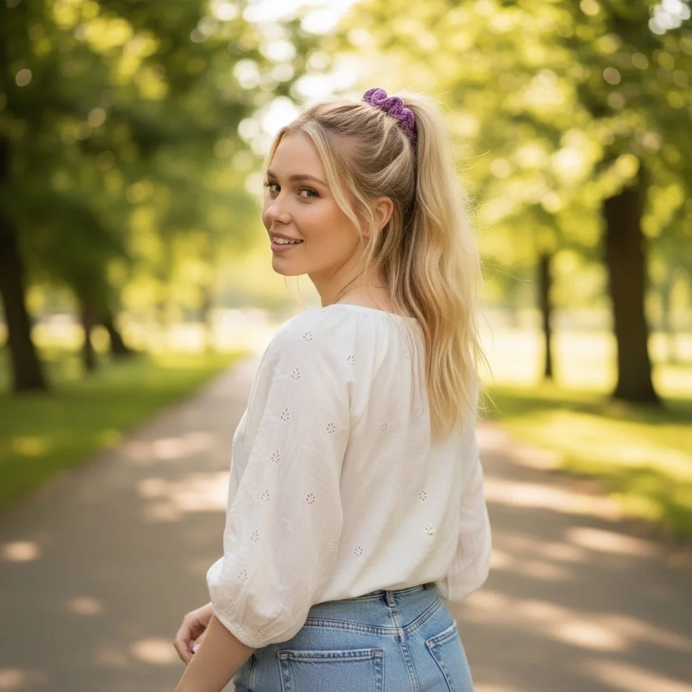 Pink Crochet Hair Scrunchie